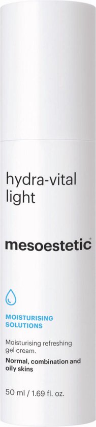 Witte pompflacon met hydra-vital light, mesoestetic, moisturing solutions, moisturing refreshing gel cream, 50 ml.
