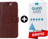 Kunstleer Bookcase Hoesje Met Pasjeshouder iPhone 7 Plus Bruin - Gratis Screen Protector - Telefoonhoesje - Smartphonehoesje