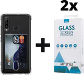 Crystal Backcase Shockproof Met Pasjeshouder Hoesje Huawei P30 Lite Transparant - 2x Gratis Screen Protector - Telefoonhoesje - Smartphonehoesje