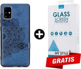 Backcover Fashion Mini Wallet Hoesje Samsung Galaxy A71 Blauw - Gratis Screen Protector - Telefoonhoesje - Smartphonehoesje