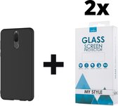 Siliconen Backcover Hoesje Huawei Mate 10 Lite Zwart - 2x Screen Protectors - Telefoonhoesje - Smartphonehoesje