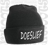 DOESLIEF muts - Zwart - Beanie - One Size - Unisex - Grappige teksten - Quotes - Kwoots - Wintersport - Aprés ski muts