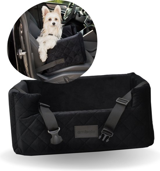 Velvet Black - Autostoel voor hond - 57x50cm - Wasbaar - Hondenmand Auto - Handgemaakt