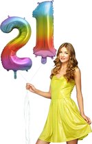 Regenboog cijfer ballon 21 helium gevuld.