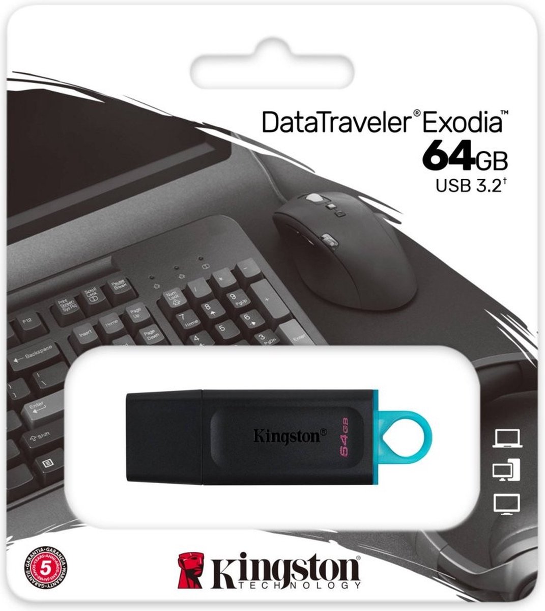 Kingston Technology DataTraveler Exodia USB flash drive 64 GB USB Type-A 3.2 Gen 1 (3.1 Gen 1) Zwart