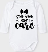 Baby Rompertje met tekst 'Crib hair, don't care 2' | Lange mouw l | wit zwart | maat 62/68 | cadeau | Kraamcadeau | Kraamkado