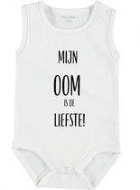 Baby Rompertje met tekst 'Mijn oom is de liefste' | mouwloos l | wit zwart | maat 50/56 | cadeau | Kraamcadeau | Kraamkado
