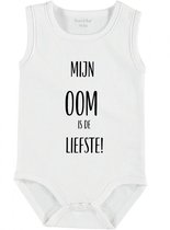 Baby Rompertje met tekst 'Mijn oom is de liefste' | mouwloos l | wit zwart | maat 62/68 | cadeau | Kraamcadeau | Kraamkado