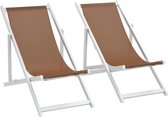 Decoways - Strandstoelen inklapbaar 2 stuks aluminium en textileen bruin