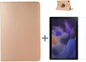 Samsung Galaxy Tab A8 (2021/2022) hoes draaibaar + Samsung  Galaxy Tab A8 (2021/2022) screenprotector - tempered glass - 10.5 inch - met stylus pen - Goud