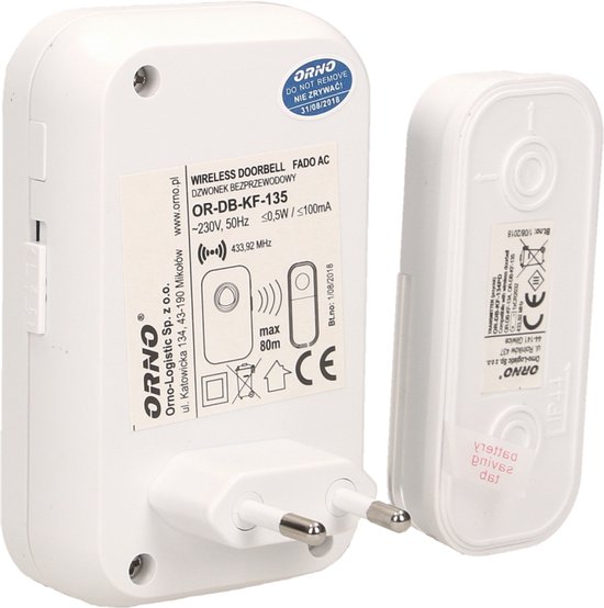 FADO AC Draadloze deurbel met 1 ontvanger - Plug-in stopcontact - 3 Volume/36 Melodieën - IP44 — afbeelding 3