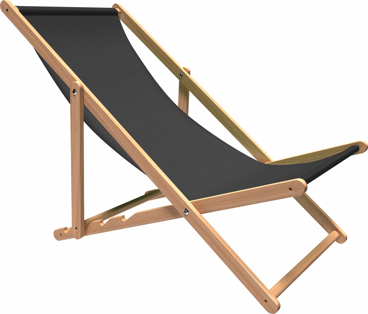Strandstoel Holtaz - Inklapbaar - Hout - Comfortabele zonnebed - ligbed met verstelbare lighoogte - houten frame met stoffen - Donkergrijs