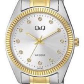 Q&Q QZ65J401Y - Horloge - Analoog - Dames - Vrouwen - Stalen band - Rond - Metaal - Bolletjes - Zilverkleurig - Goudkleurig - 5ATM