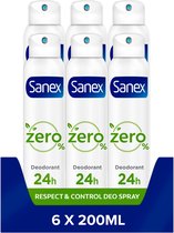 Sanex Zero% Respect & Control Deodorant Spray 6 x 200ml - Voordeelverpakking