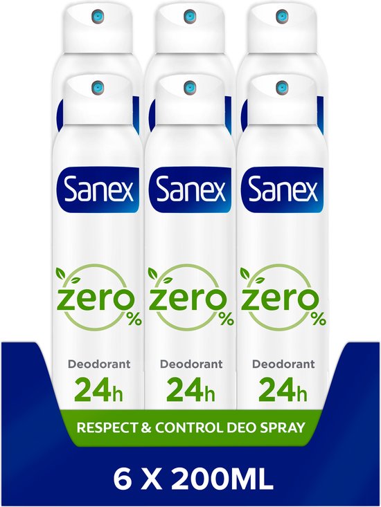 Sanex Zero% Respect & Control Deodorant Spray 6 x 200ml - Voordeelverpakking - Sanex