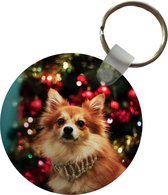 Sleutelhanger - Hond tijdens kerst - Plastic - Rond - Uitdeelcadeautjes