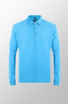 Vercate - Heren Polo met lange mouwen - Lichtblauw - Slim Fit - Piqué Katoen - Maat S