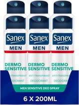 Bol.com Sanex Men Sensitive Deodorant Anti-Transpirant Spray 6 x 200ml - Voordeelverpakking aanbieding