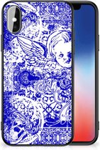 Smartphone Hoesje Geschikt voor iPhoneX | Xs Back Case TPU Siliconen Hoesje met Zwarte rand Angel Skull Blue