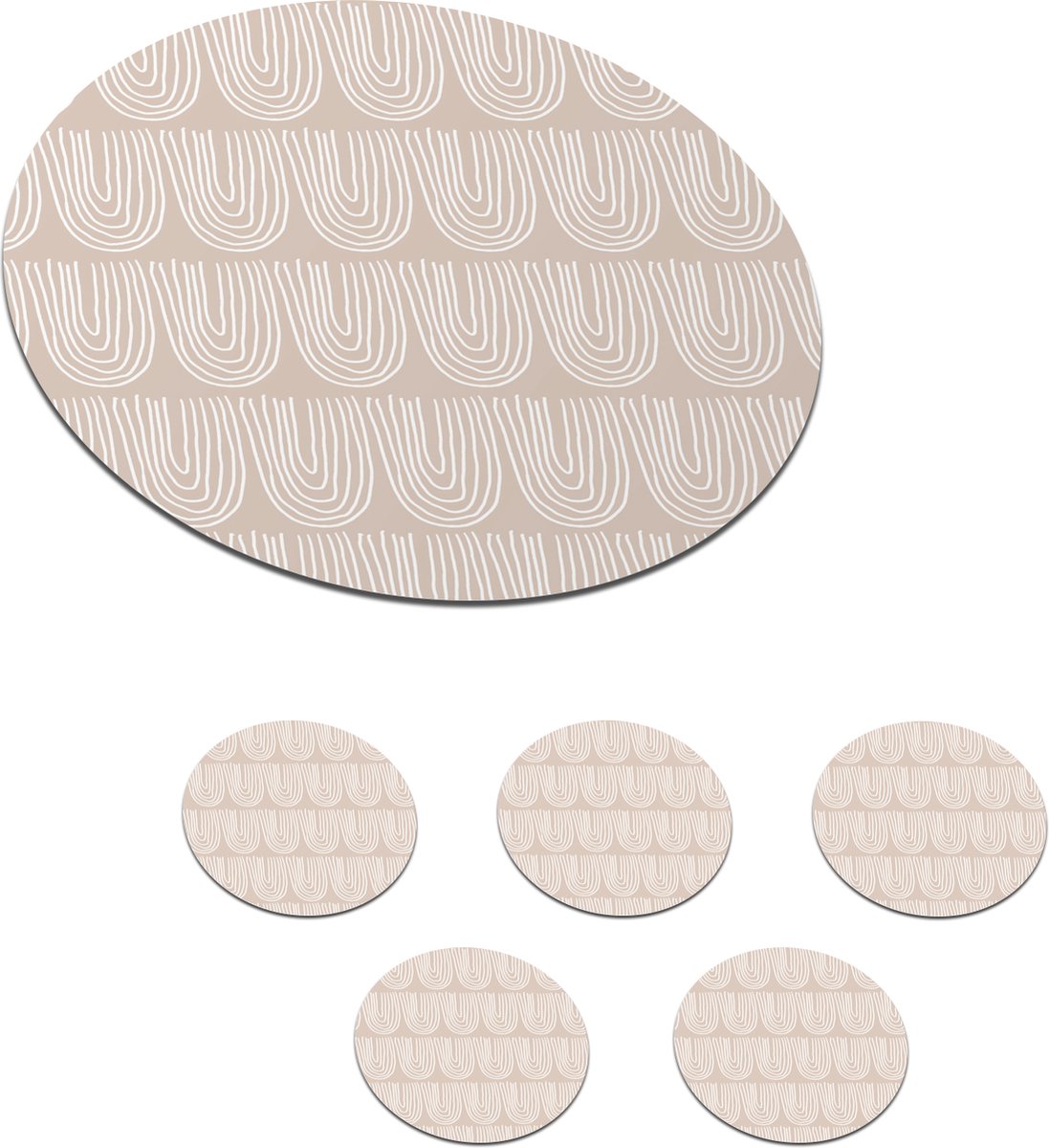 Onderzetters voor glazen - Rond - Zomer - Bogen - Wit - 10x10 cm - Glasonderzetters - 6 stuks