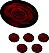 Onderzetters voor glazen - Rond - Roos - Rood - Zwart - 10x10 cm - Glasonderzetters - 6 stuks