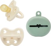 HEVEA speen met speenbakje | 0-3 maanden rond | Milky white speen met Moss green speenbakje