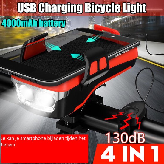 Pro Sport Lights Koplamp 550Lumen - Telefoonhouder fiets met Powerbank - Fietslicht USB Oplaadbaar - met hoorn — afbeelding 3