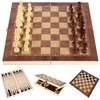 Afbeelding van het spelletje 3 in 1 Houten Schaakspel met Houten Schaakstukken. Opvouwbaar Schaakbord, Dambord en Backgammon in 1.