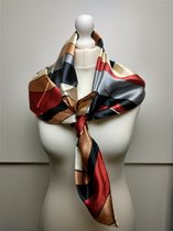 Vierkante dames sjaal Sofia fantasiemotief rood beige grijs zwart bruin