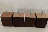 Set van 4 stuks houten meubelpoten Wengé (donker bruin) beuken 8 cm hoogte 7x7 cm M8 draadeinde Boxspring bedden banken