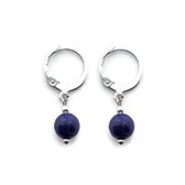 Edelsteen oorbellen ''one stone'' lapis lazuli, stainless steel 12mm ringoorbel, intuïtie, zilverkleurig