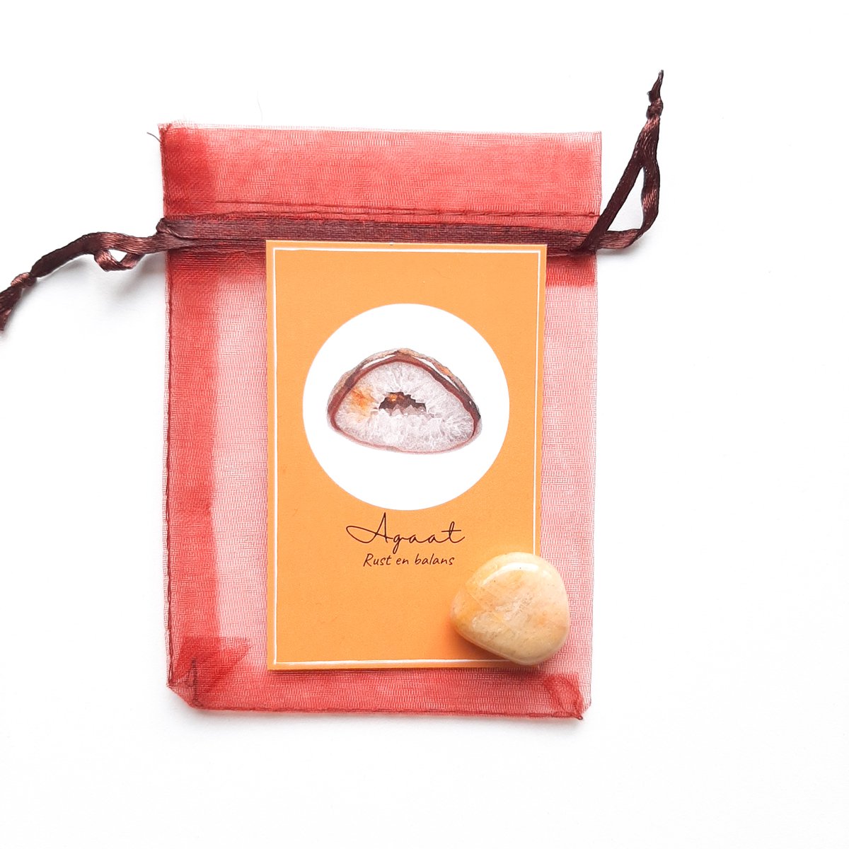 Edelsteen in zakje ''agaat'' trommelsteen, knuffelsteen, natuursteen, giftset, rust en balans