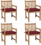 Decoways - Tuinstoelen 4 stuks met wijnrode kussens massief teakhout