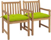 Decoways - Tuinstoelen 2 stuks met heldergroene kussens massief teakhout