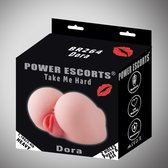 Power Escorts - Take Me Hard Dora - grote realistische Pussy & Ass Masturbator - 1,1 KG - beige - Heerlijke hete Kont en sappige poes - BR264 - stoere Cadeaubox