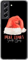 Geschikt voor Samsung Galaxy S21 FE hoesje - Kerst - Kerstman - Quotes - Spreuken - Here comes Santa Claus - Siliconen Telefoonhoesje