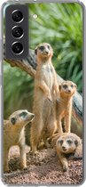Geschikt voor Samsung Galaxy S21 FE hoesje - Stokstaartjes - Familie - Dieren - Siliconen Telefoonhoesje