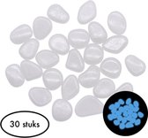 30x Glow In The Dark Steentjes - aquarium stenen - Pebbles - Wit/blauw
