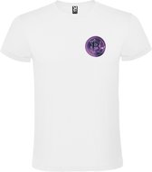Wit t-shirt met klein 'BitCoin print' in Paarse tinten size L