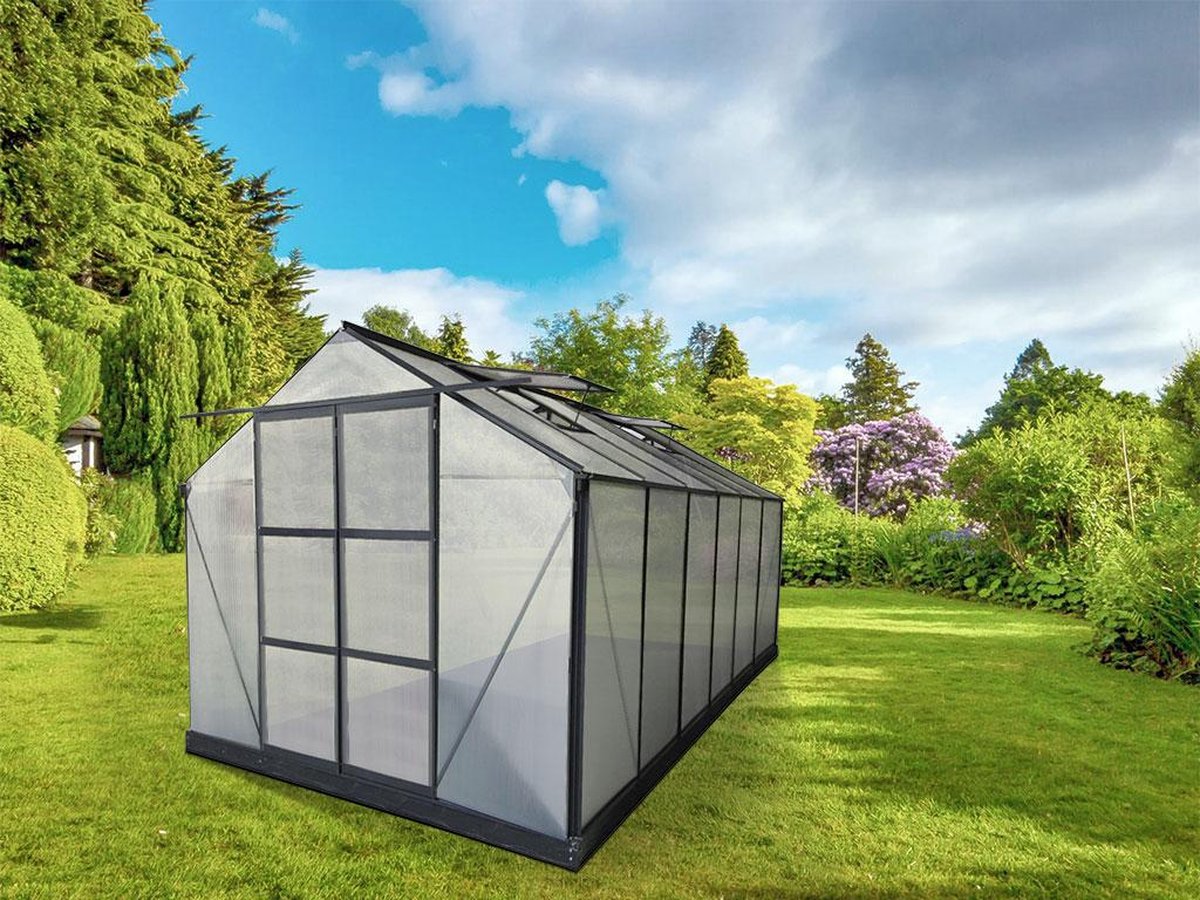 Vente-unique Tuinserre van polycarbonaat in 13m² KALIDA - antraciet