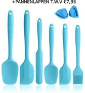 Siliconen Spatel Set - 6x - Blauw - BPA free - Food Grade Siliconen - Anti-aanbak - Keukengerei - 6 stuks - Kwastje - Vaatwasser bestendig - hittebestendig - pottenlikker - pannenl