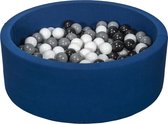 Ballenbad rond - blauw - 90x30 cm - met 300 zwart, wit en grijze ballen
