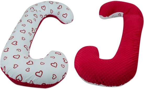 Body pillow - 240 cm - minky dot en hartjes - rood wit