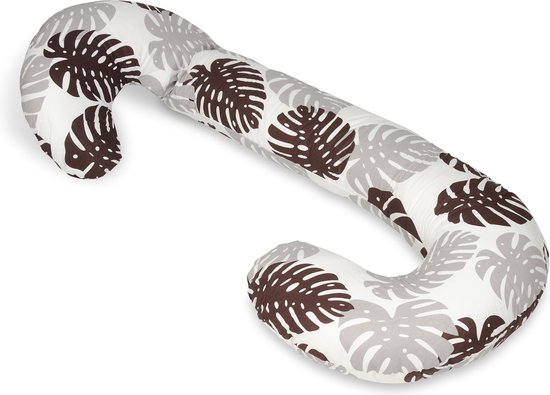 Voedingskussen - Body pillow - 240 cm - 100% katoen - bruin grijze bladeren