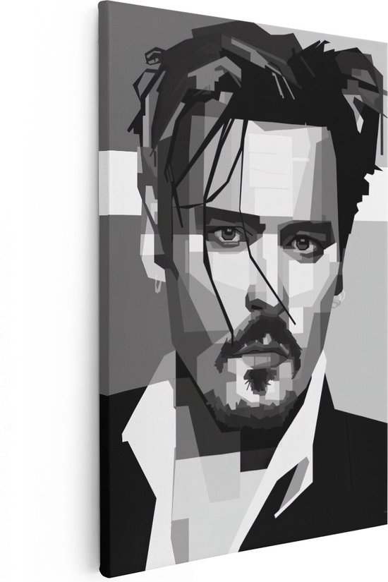 Artaza Canvas Schilderij Johnny Depp in het Zwart Wit - 20x30 - Klein - Foto Op Canvas - Canvas Print
