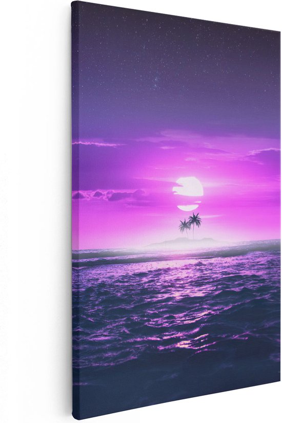 Artaza Canvas Schilderij Roze Zonsondergang op de Zee - 60x90 - Foto Op Canvas - Wanddecoratie