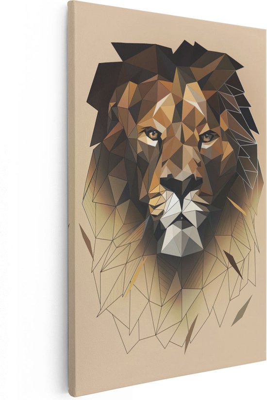 Artaza Canvas Schilderij Geometrische Leeuw - 60x90 - Foto Op Canvas - Wanddecoratie