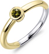 Gisser Jewels - Ring R373YG - geelgoud verguld zilver - groene steen in galdomzetting - maat 54