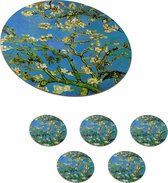 Onderzetters voor glazen - Amandelbloesem - Vincent van Gogh - Kunst - Bloemen - Rond - 10x10 cm - 6 stuks