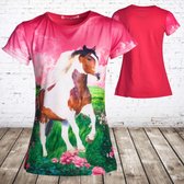 Meisjes t shirt met paard h84 -s&C-134/140-t-shirts meisjes